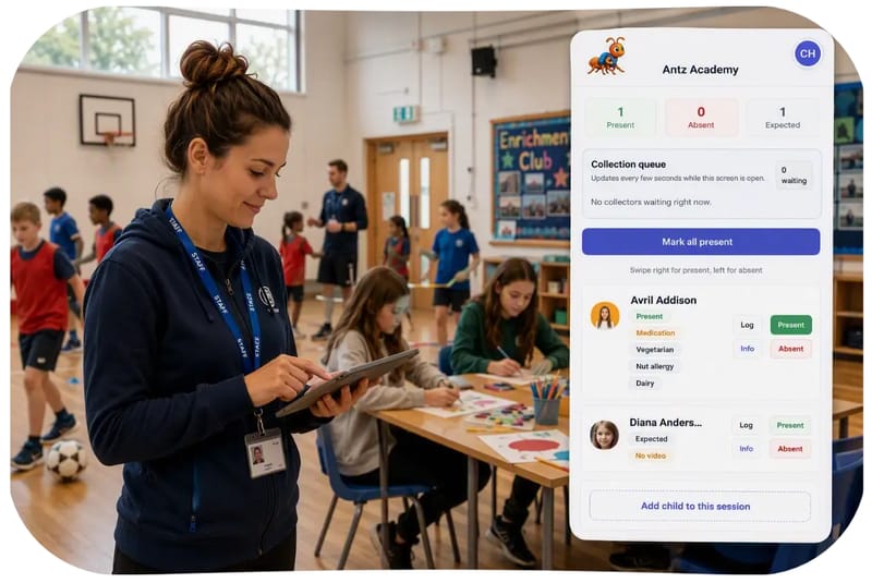 A club leader taking a digital register during wraparound care