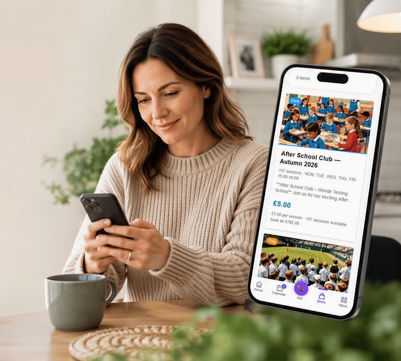 A parent using the iAntz app to book clubs and trips