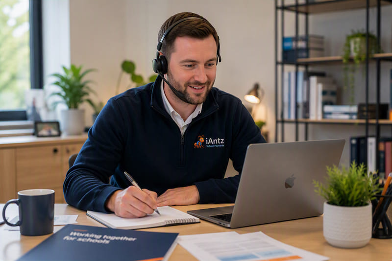 An iAntz team member talking through a tailored proposal with a school