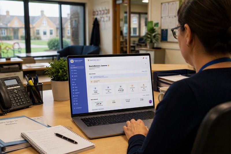 School administrator using the iAntz dashboard on a laptop
