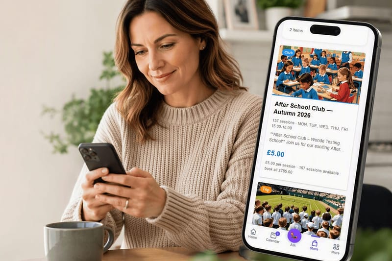 A parent using a phone to manage school tasks